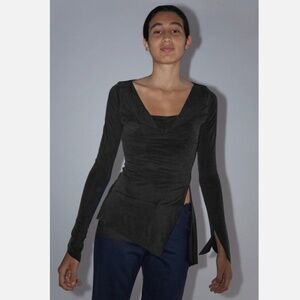 NWT Paloma Wool Asymmetric Long-sleeve Cupro Top with cuffs and side slit Black